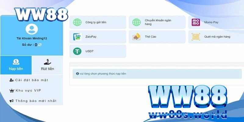 Các hình thức để nạp tiền WW88